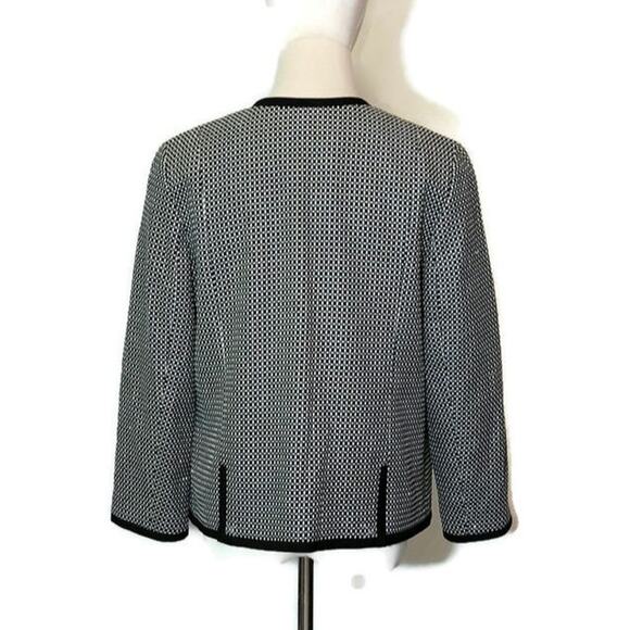 Talbots Black White Print Collarless Open Blazer Office Career Classic Jacket 10 - Picture 8 of 16